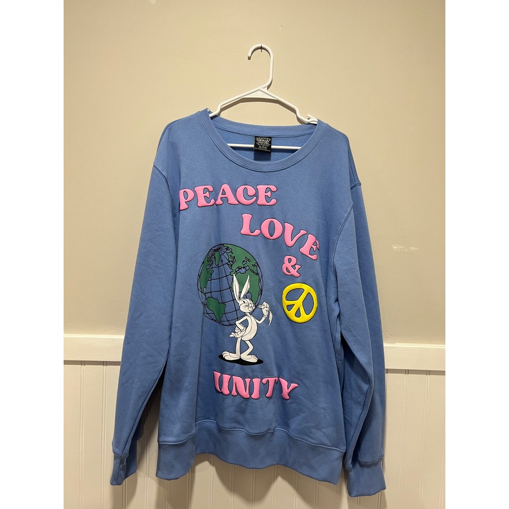 Looney Tunes Crewneck Sweatshirt Bugs Bunny Peace Love Unity Lounge Women‎ Sz XL